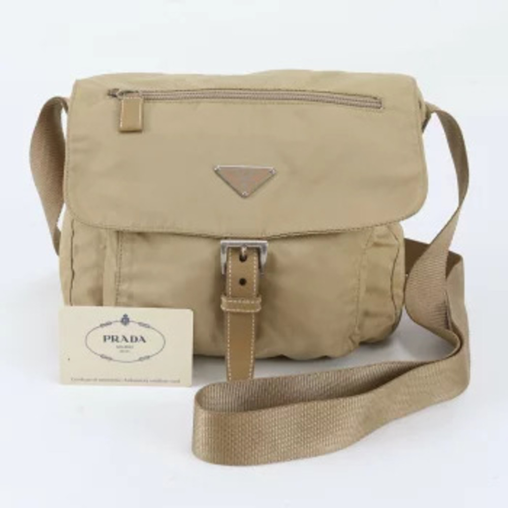 Prada Tessuto Crossbody Messenger Bag neutral beige TAN BROWN